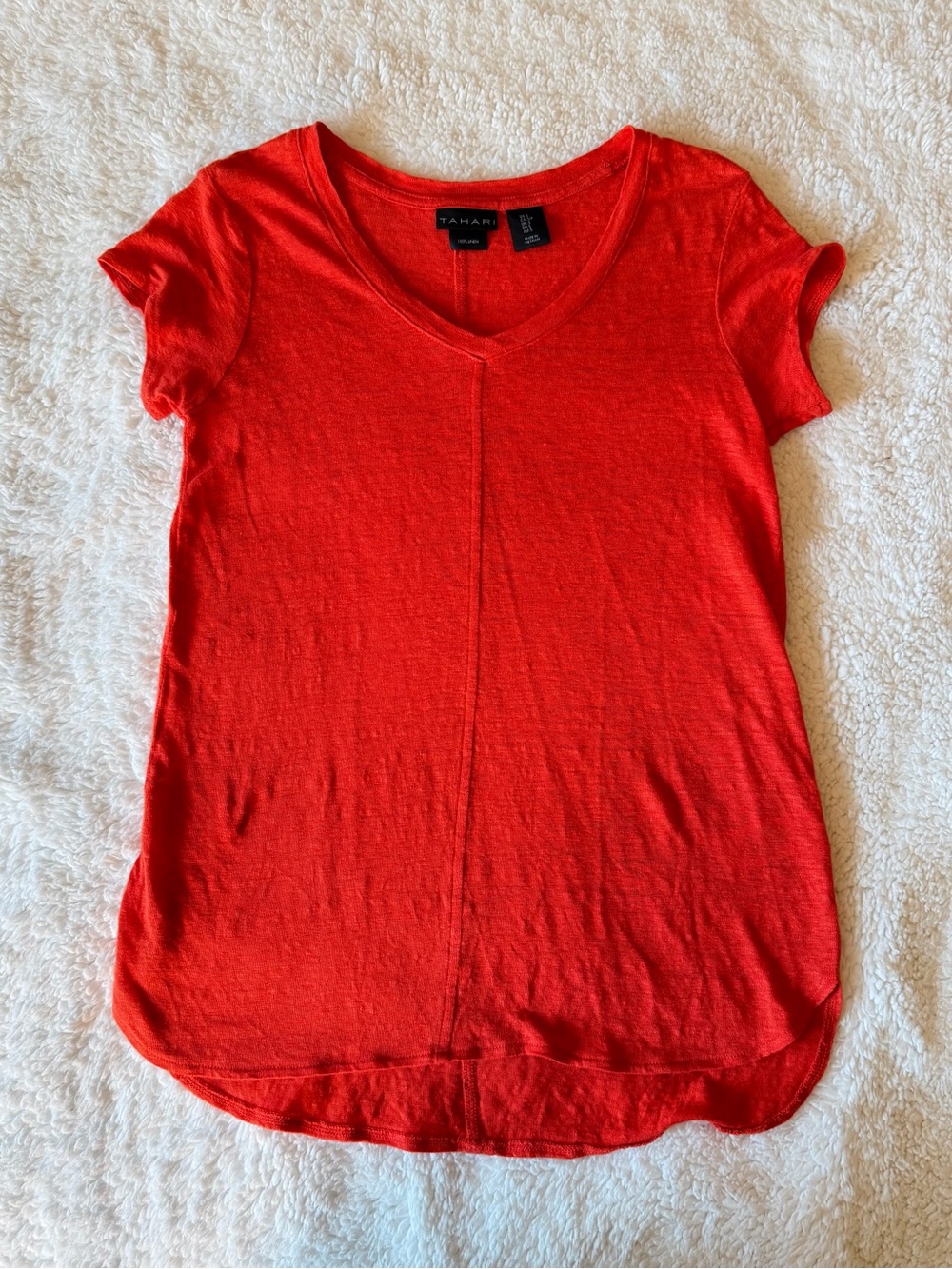 Tahari Orange Linen V-Neck Tee